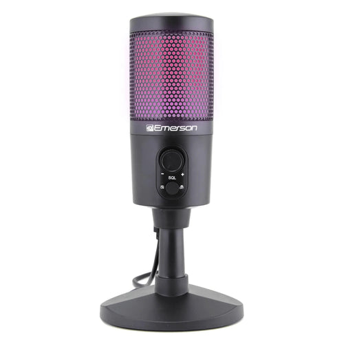 Emerson USB Gaming & Streaming Microphone with RGB Lighting with Tap-To-Mute